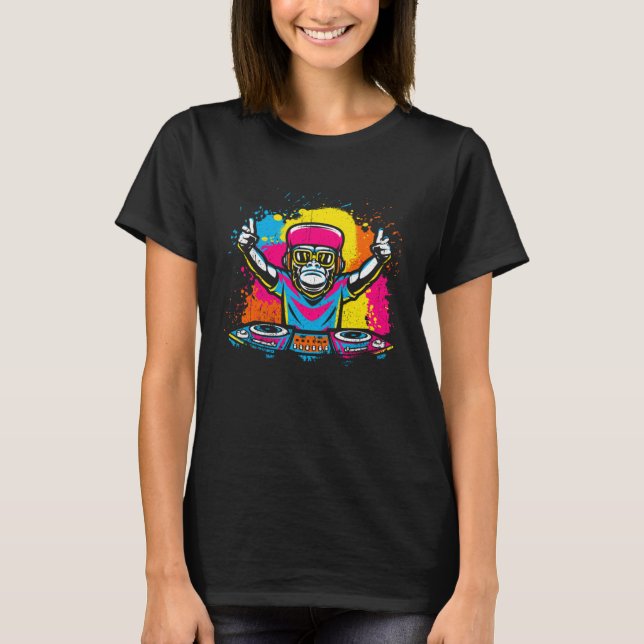 T-shirt DJ Monkey Music Party Fun Sunglasses Fun Dancing C (Devant)