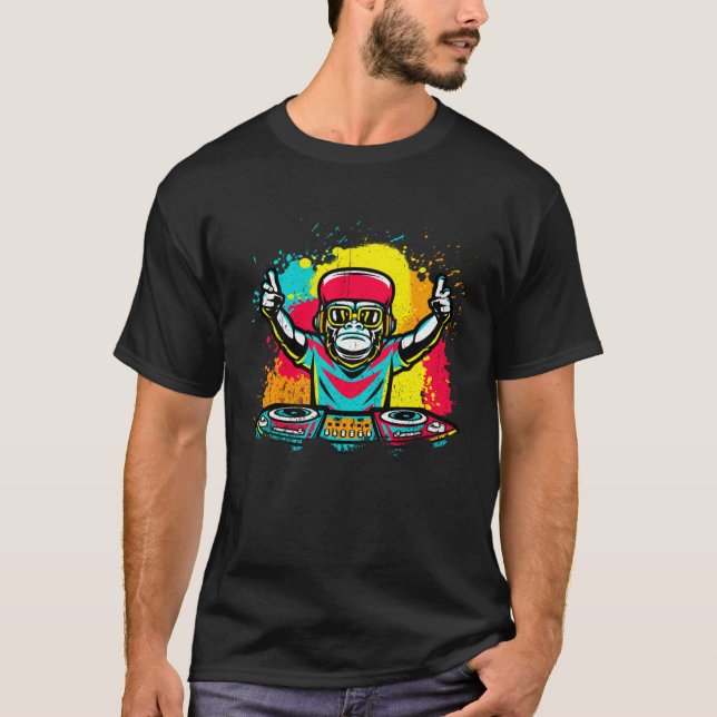 T-shirt DJ Monkey Music Party Fun Sunglasses Monkey Headph (Devant)