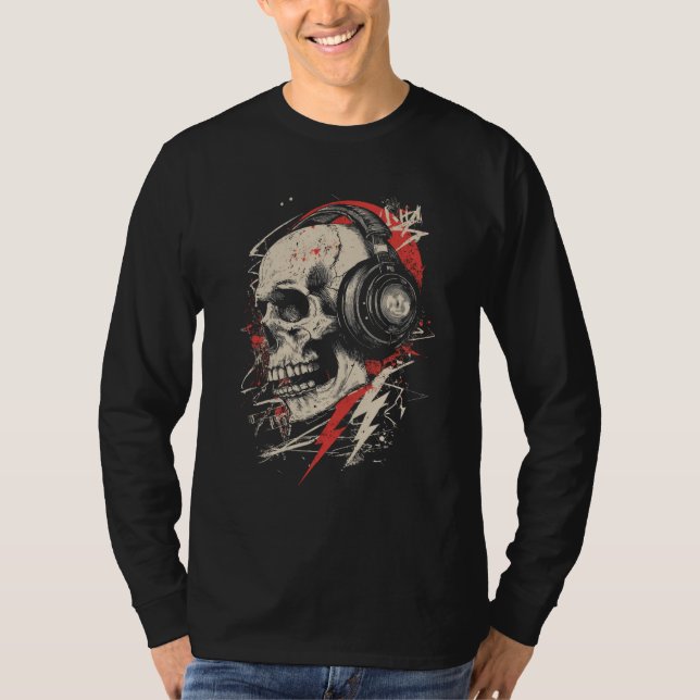 T-shirt DJ Skull Headphones Lightning Music Electronic Got (Devant)