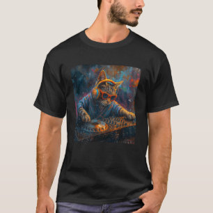 T-shirt DJ Tabby Cat Jouant de la Musique DJ Disc Jockey T