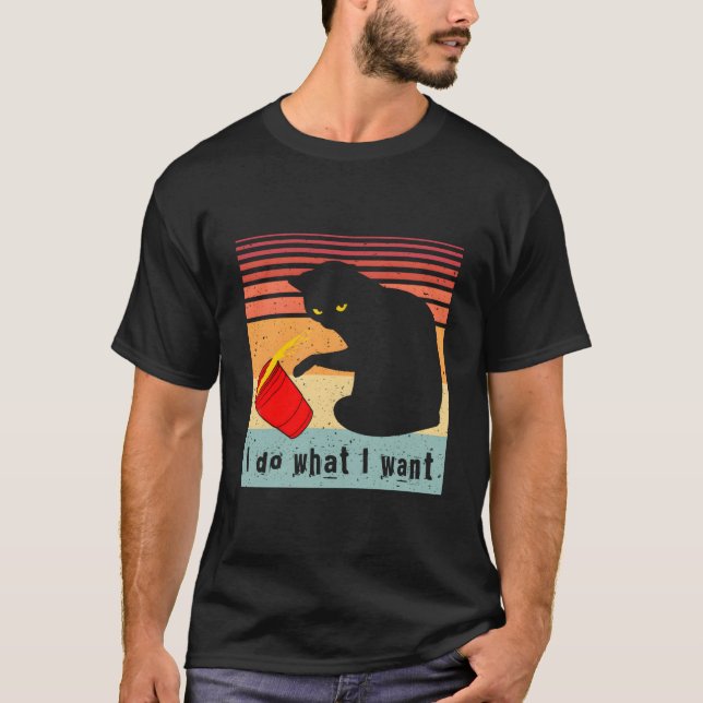 T-shirt Do W I Want Black Cat Red Cup My Cat (Devant)