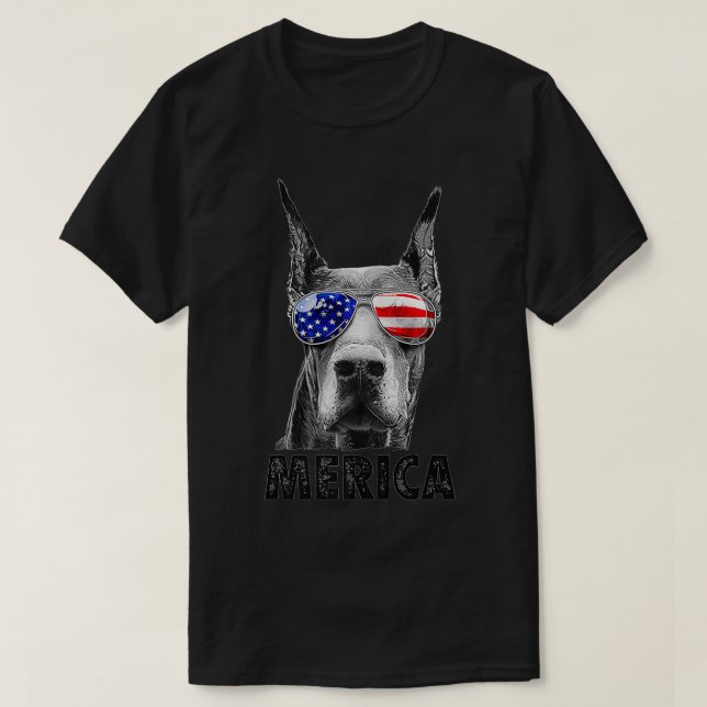 T-shirt Doberman 4 juillet Merica Hommes Drapeau Américain (Design devant)