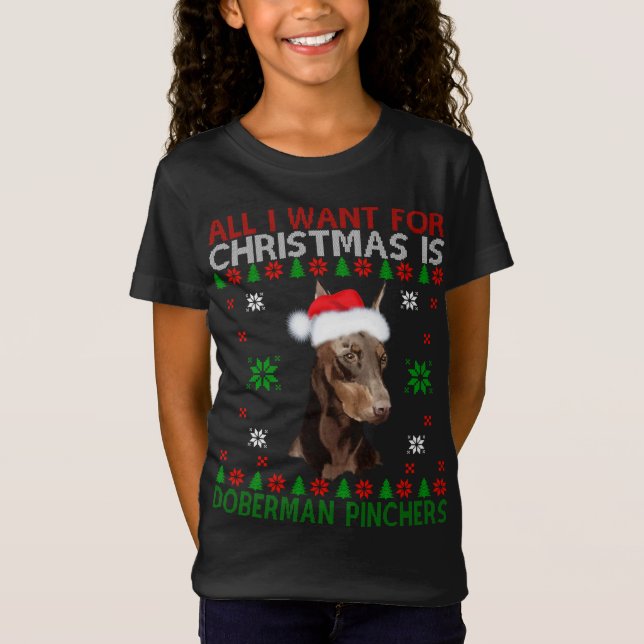 T-Shirt Doberman Chien moche Sweater Noël Chien chiot Aime (Devant)