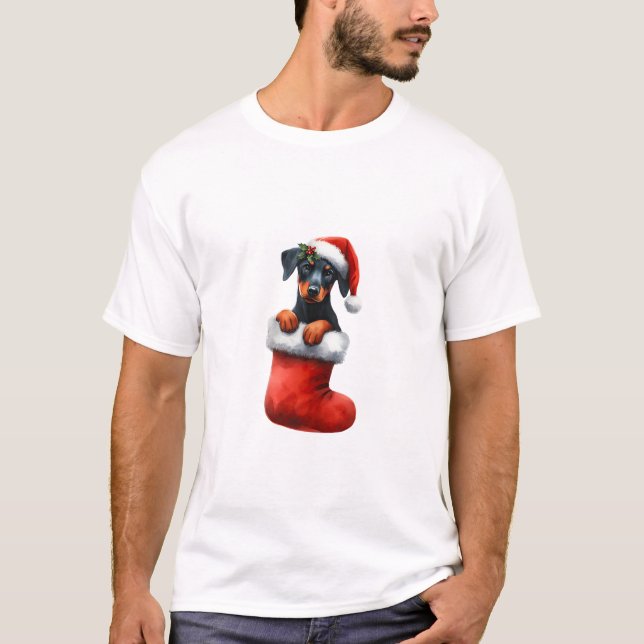 T-shirt Doberman Pinscher Dans Le Choc Noël Noël Noël Noël (Devant)