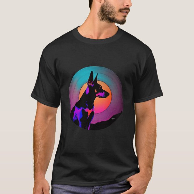 T-shirt Doberman Pinscher Synthwave 80s Retrowave Aestheti (Devant)