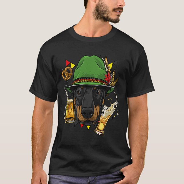 T-shirt Dobermann Oktoberfest Chien Lederhosen Bière allem (Devant)
