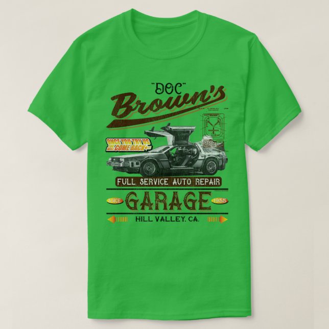 T-shirt Doc Browns Auto Repair Shop Worn Lts (Design devant)