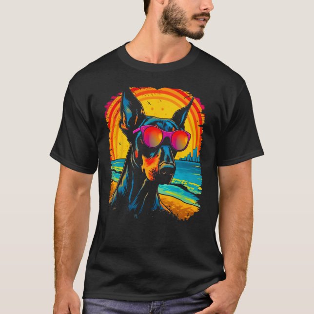 T-shirt Dog Cool Doberman Pinscher Sunglasses (Devant)