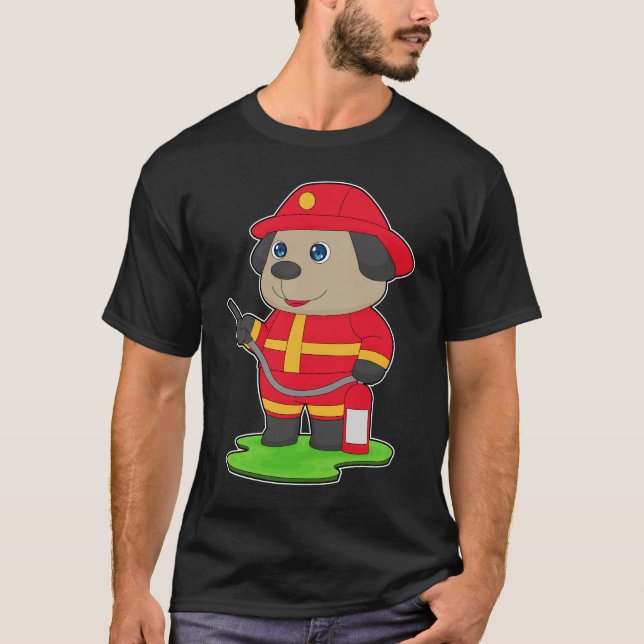 T-shirt Dog Firefighter Fire extinguisher Fire department (Devant)