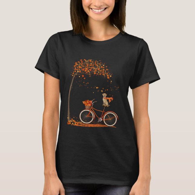 T-shirt Dog Leaf Fall Autumn Cycling Funny Labrador retrie (Devant)