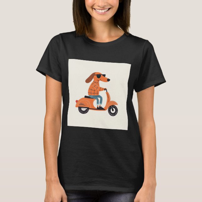 T-shirt Dog on Scooter - Funny and Stylish Illustration (Devant)