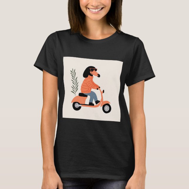 T-shirt Dog on Scooter - Funny and Stylish Illustration (Devant)