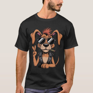 T-SHIRT DOG THROWING PEACE SIGN