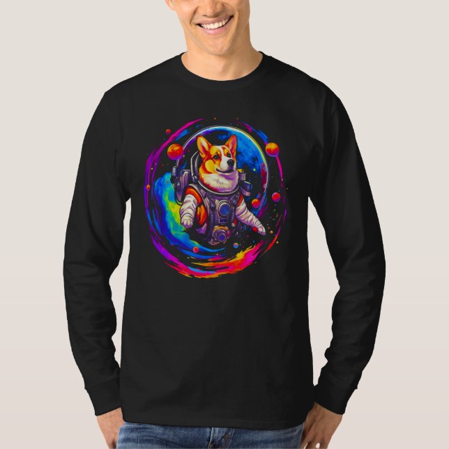 T-shirt Dog Welsh Corgi Astronaut Space (Devant)