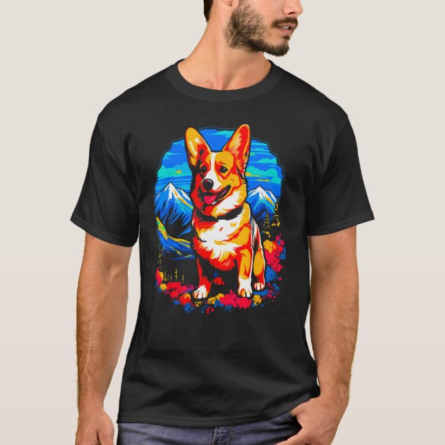 T-shirt Dog Welsh Corgi Hiking (Devant)