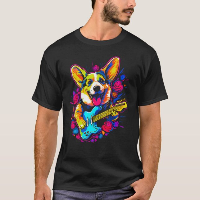 T-shirt Dog Welsh Corgi Musician (Devant)