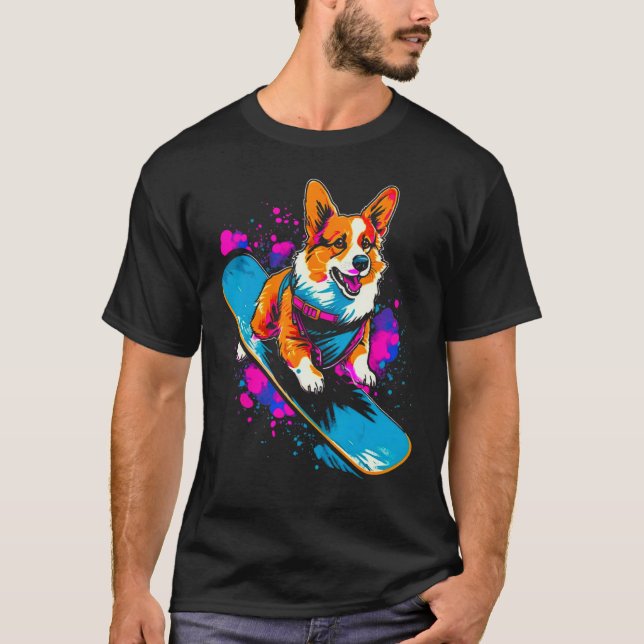 T-shirt Dog Welsh Corgi Snowboarder (Devant)