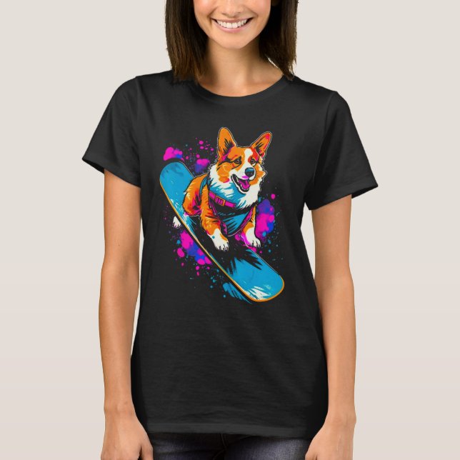 T-shirt Dog Welsh Corgi Snowboarder (Devant)
