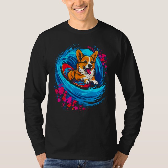 T-shirt Dog Welsh Corgi Surfer (Devant)