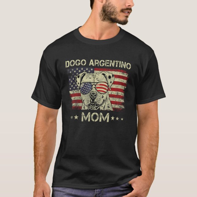 T-shirt Dogo Argentino Mom Dog  American Flag 4th Of July (Devant)