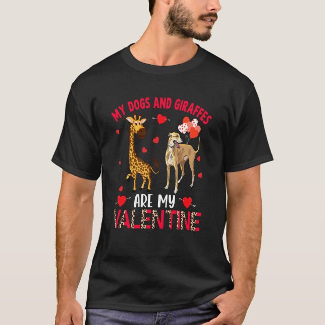 T-shirt Dogs And Giraffes Are My Valentine Whippet With Gi (Devant)