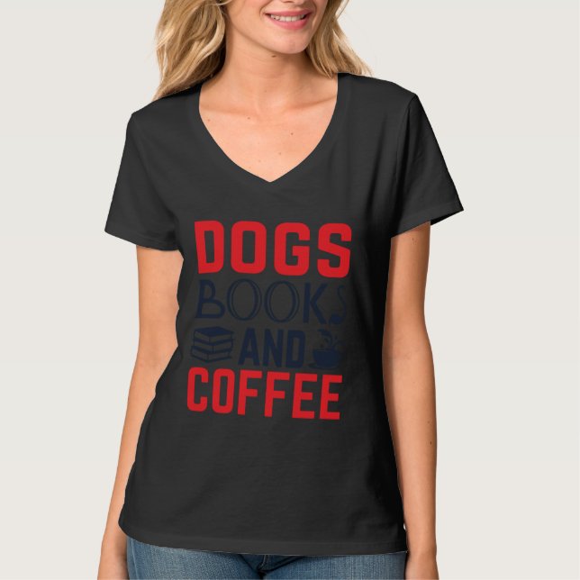 T-shirt Dogs Books and Coffee  Bookworm (Devant)