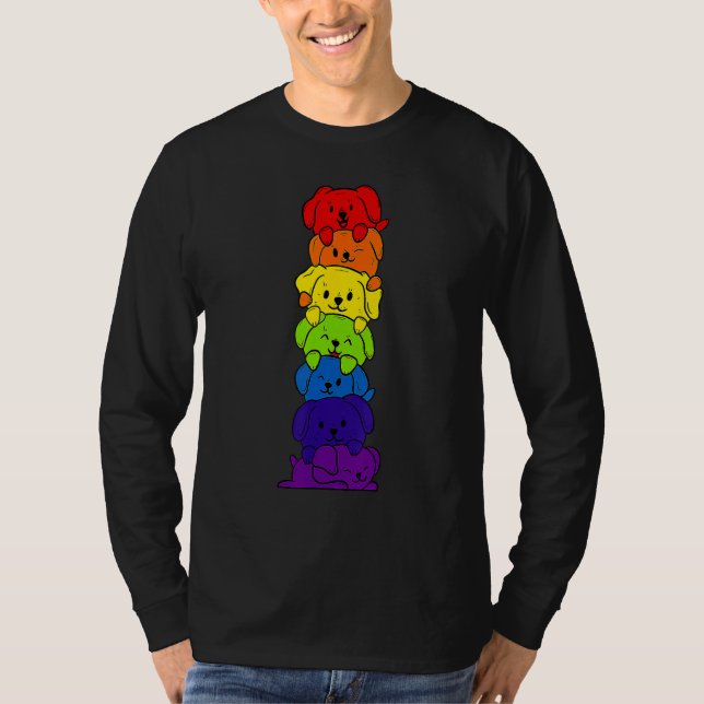 T-shirt Dogs Stack Rainbow LGBT Gay Les Trans Pride Pet (Devant)
