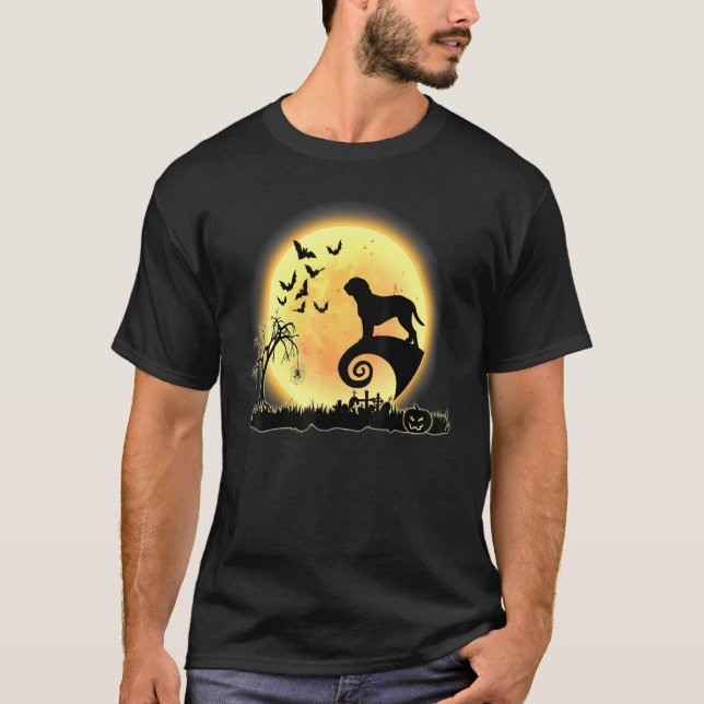 T-shirt Dogue De Bordeaux Effrayant Et Chien Lune Hallowee (Devant)