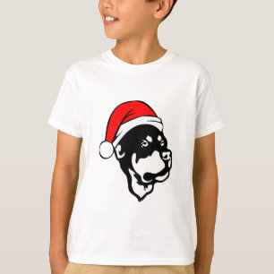 T-shirt Doigt Rottweiler portant le chapeau de Noël rouge