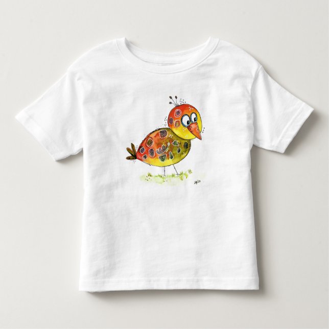 T-shirt d'oiseau jaune blanc mignon (Devant)