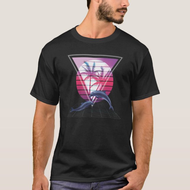 T-shirt Dolphin 80s Triangle Hypnotique Coucher de soleil  (Devant)