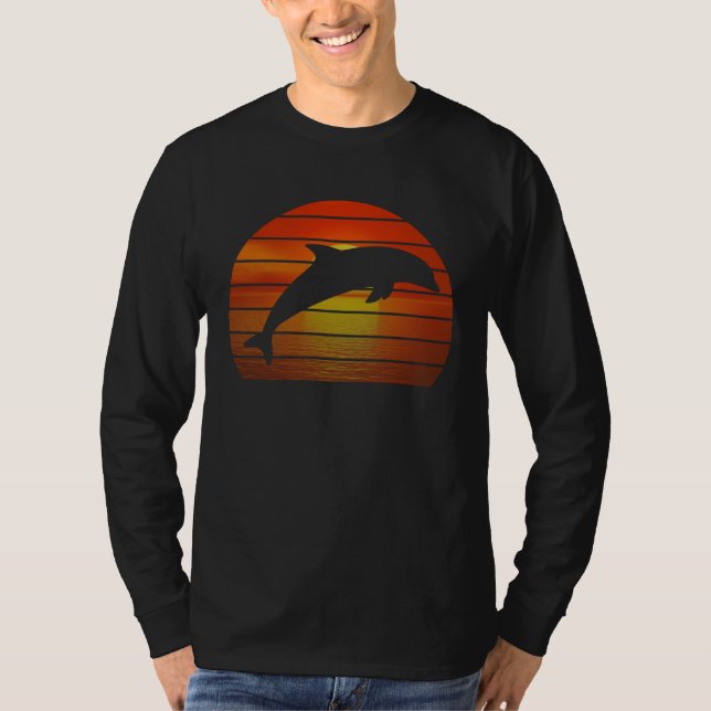 T-shirt Dolphin jumping retro orange ocean sunset dolphin (Devant)