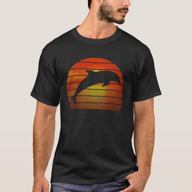 T-shirt Dolphin jumping retro orange ocean sunset dolphin (Devant)