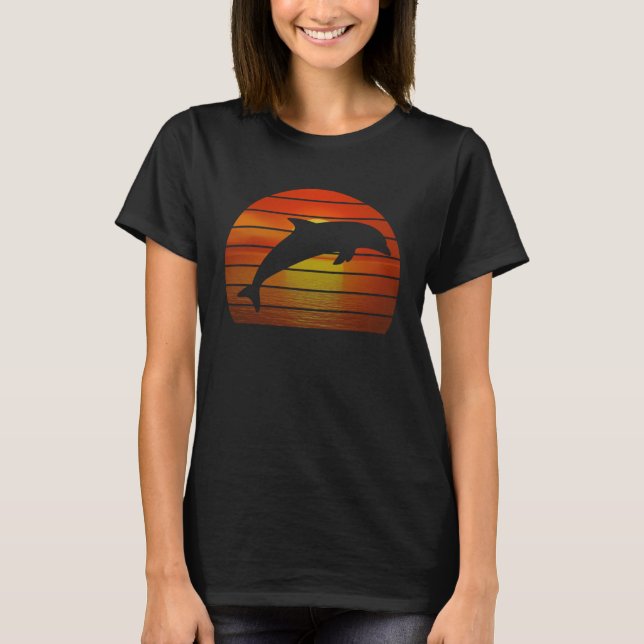 T-shirt Dolphin jumping retro orange ocean sunset dolphin (Devant)