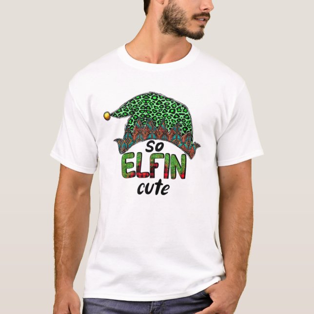 T-shirt Donc Elfin mignonne Joyeux Noël Elf Green Leopard  (Devant)