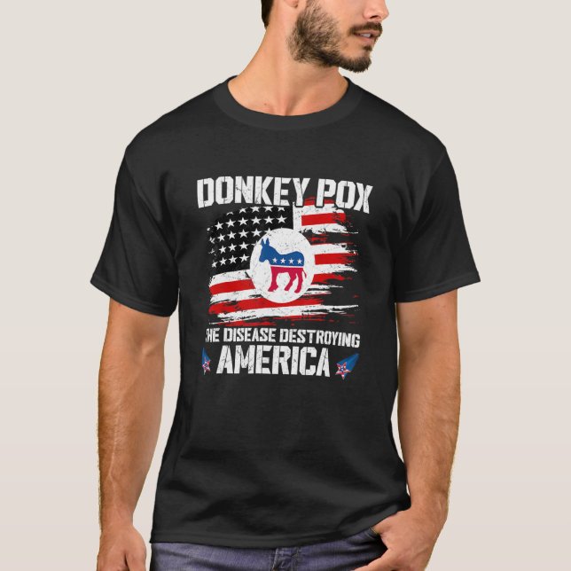 T-shirt Donkey Pox La Maladie Détruisant Le Drapeau Améric (Devant)