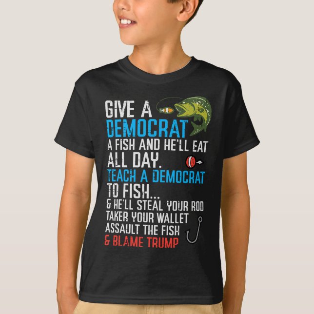 T-shirt Donner Un Poisson Démocrate Drôle Pêcher Hommes Ré (Devant)