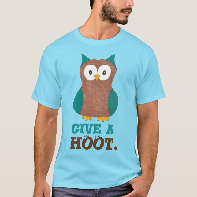 T-shirt Donnez une HOOT Cartoon Chouette Oiseau Oiseaux Ye (Devant)