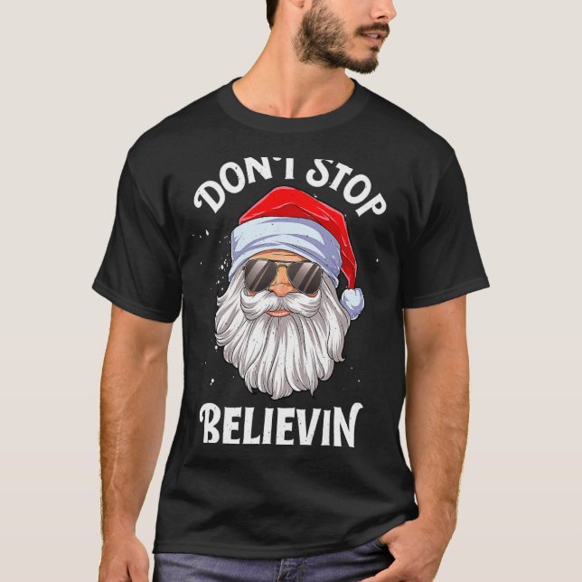 T-shirt Dont Stop Believin Santa Christmas Boys Kids  (Devant)