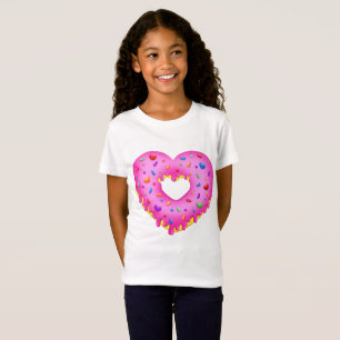 T-Shirt Donut rose coeur avec arrosage arc-en-ciel