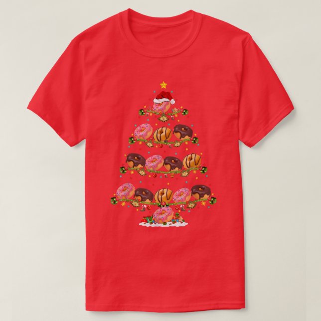 T-shirt Donuts Amour Xmas Éclairage Père Noël Donuts Noël  (Design devant)