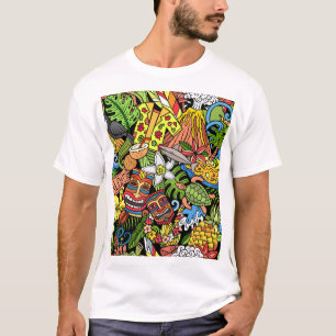T-shirt Doodé hawaïen : motif coloré, transparent