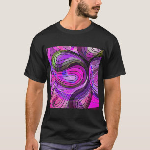 T-shirt Doodle Au Charbon Et À L'Eau Rose Avec Lignes Noir