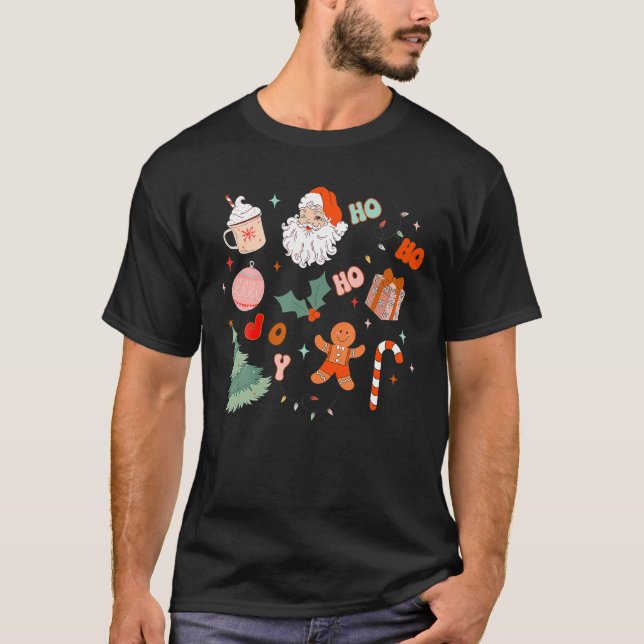 T-shirt Doodle de Noël Retro Père Noël Holiday Se (Devant)