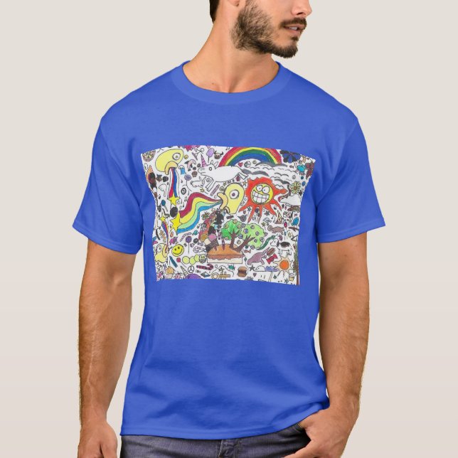 T-shirt Doodle de Punk Rock #5 Bleu de soleil régulier (Devant)