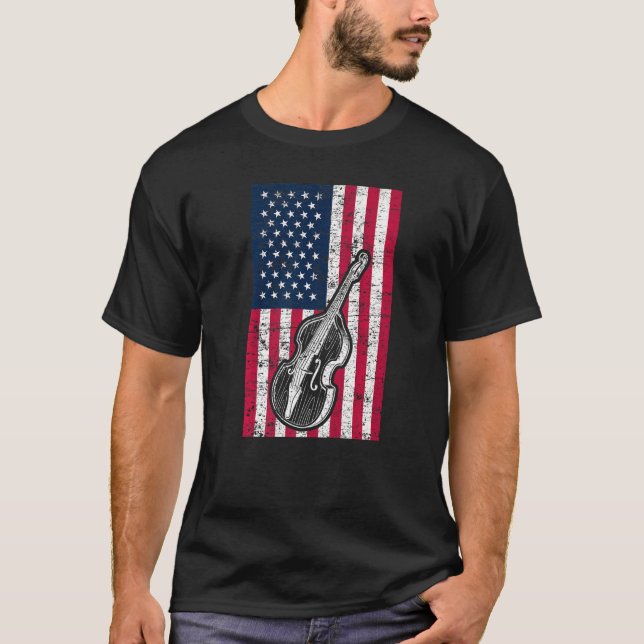 T-shirt Double Bass US Flag Patriotic Double Bass Player P (Devant)