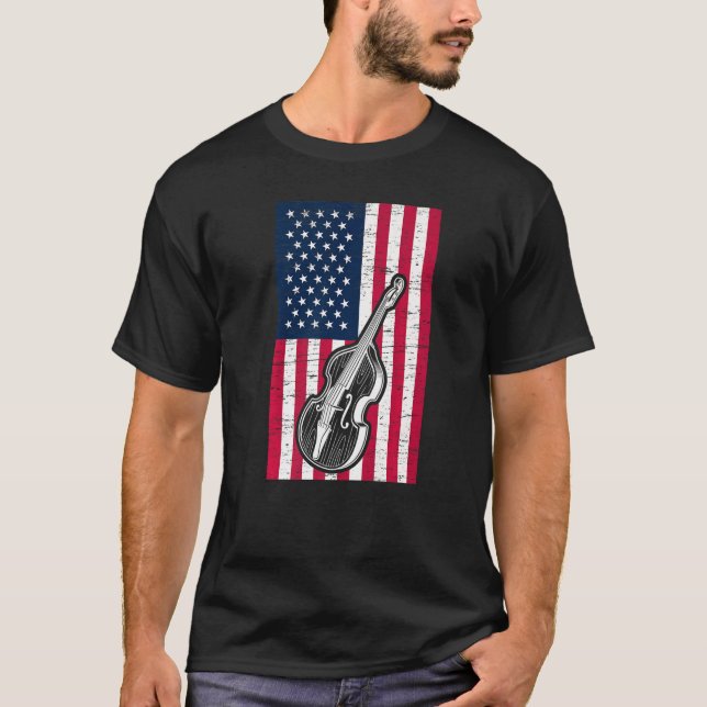 T-shirt Double Bass US Flag Patriotic Double Bassist Premi (Devant)