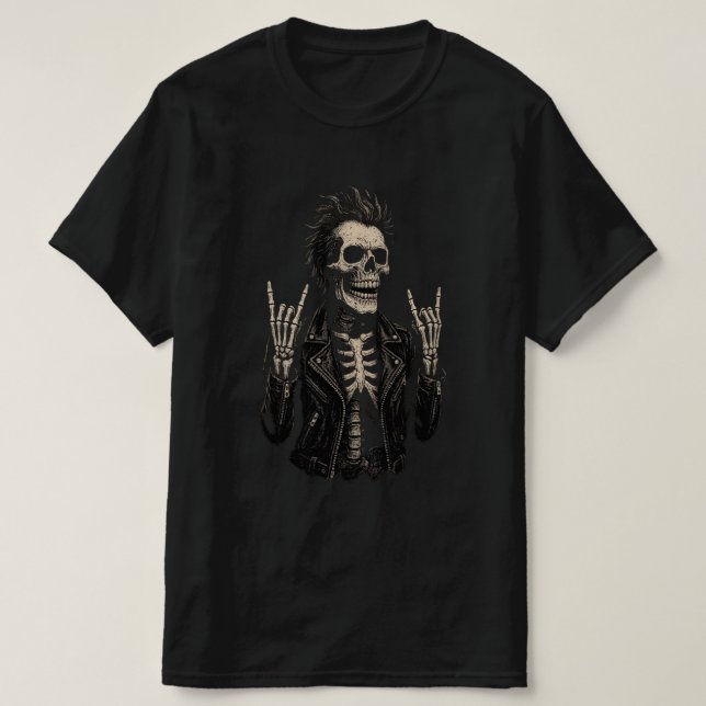 T-shirt Double Rock Skeleton | Chemise en métal vers le ha (Design devant)