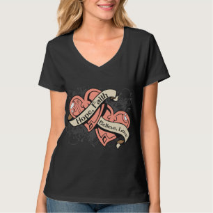 T-shirt Doubles coeurs de Cancer de foi utérine d'espoir