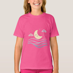 T-shirt Douce Lune Souriant & Étoiles – Conception de Nuit